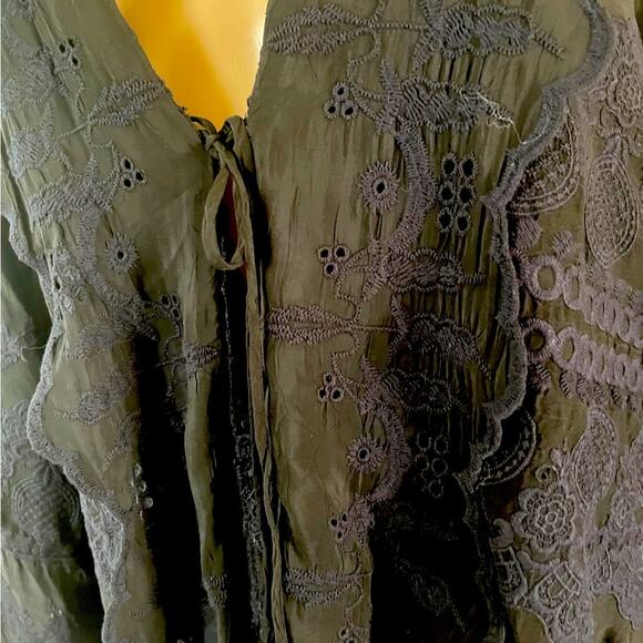 Johnny Was Black long sleeve boho navy blue embroidered chic style duster large - Picture 3 of 14